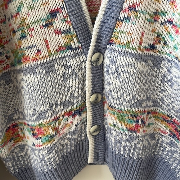 VTG 90S pastel chunky ramie cotton Blue and White Button-Up oversized Cardigan M - Picture 4 of 9